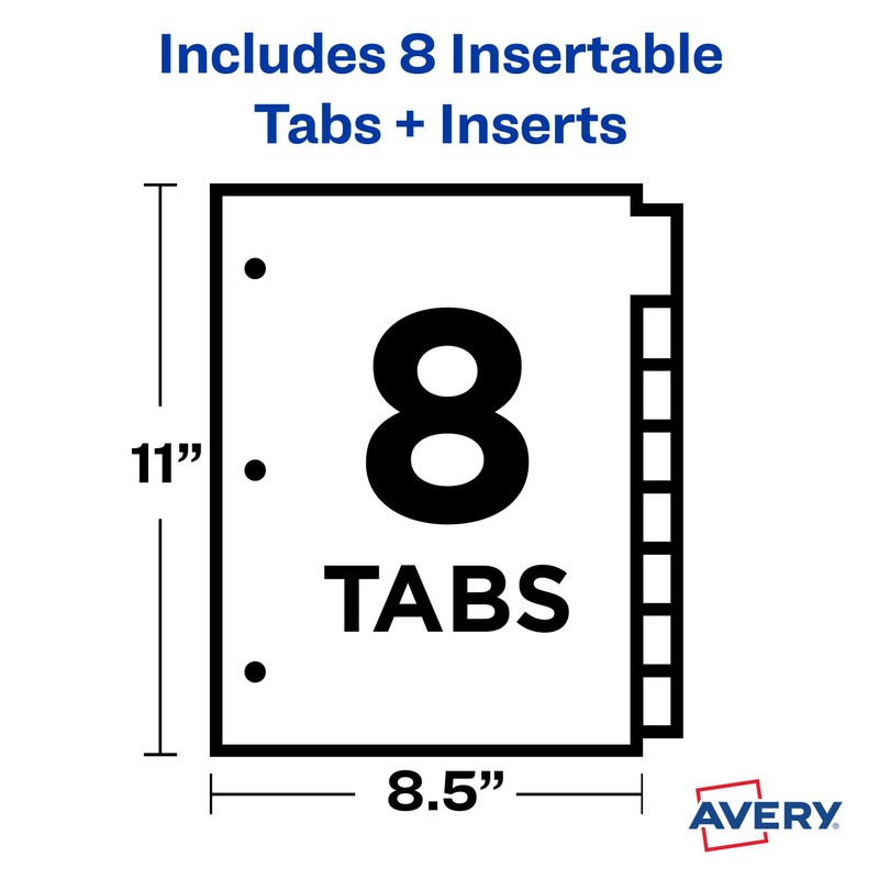 Avery 8-Tab Plastic Binder Dividers, Insertable Multicolor Big Tabs, 1