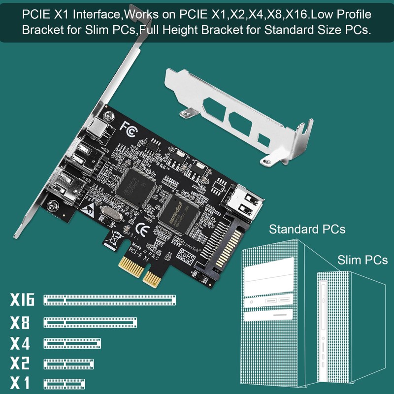 LinksTek 4-Ports PCIE 1394A Firewire 400 Card for Windows OS