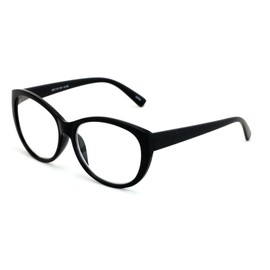 V.W.E. Oversize Women Reading glasses - Magnified Readers Cateye Vintage Jackie Oval - Clear lens (Black, 3.25)