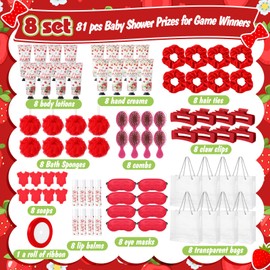 Ceenna 8 Set / 81 Pcs Strawberry Baby Shower Game Prizes for Winners Berry Sweet Gifts Baby Shower Favors Including Hand Creams Body Lotions Lip Balm Sponges Hair Clips Feet Soap Gift Bag
