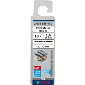 Bosch 2608585471 Metal drill bit HSS-G DIN338 1,6x20x43, Silver, 1.6 x 20 x 43 mm