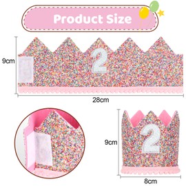 Birthday Crown Baby Rainbow for 2nd Party Princess Girls Birthday Crown Adjustable Tiara Headband Hat Baby Crown for Kids Girls Party Hats Party Decoration Birthday Hat Children's Birthday