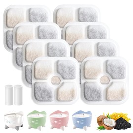 8-Pack Cat Water Fountain Filter Compatible with Catit Fountain Filter Replacement,Only for 2.5L (84.5 fl oz) Blue, Green, Pink, White Whiskers Pattern pet Fountain(Triple Filtration)