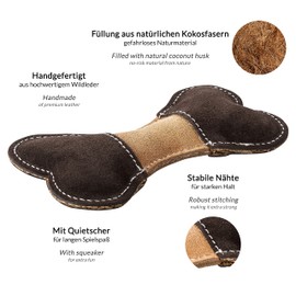 Schnüffelfreunde Hundespielzeug - Kauspielzeug Lucky - Kauknochen mit Quietscher - Spielzeug für Hunde aus Leder