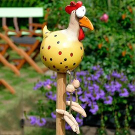 OKESYO Ceramic Chicken Garden Decoration Resin Garden Stake Animal Figure Chicken Garden Stake Handmade Ceramic Figure Garden Decoration Patio Weatherproof Chicken Garden Stake Figure