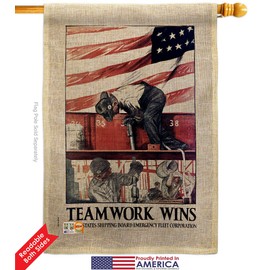 Navy Teamwork Wins Burlap Garden House Flags Kit Armed Forces USN Seabee United State American Military Veteran Retire Small Decorative Gift Yard Banner Double-Sided Made In USA 28 X 40