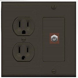 RiteAV (2 Gang Decorative) 15 Amp Round Power Outlet Coax Cable TV Wall Plate - Brown