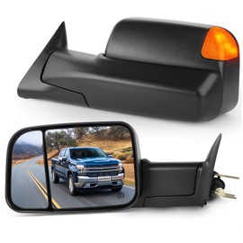 SCITOO Towing Mirrors Compatible with 1998-2001 For Dodge For Ram 1500 For Ram 2500 For Ram 3500 Truck A Pair Power Adjusted, Heated, with Black Cap Housing,Turn Signal Light