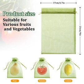 50 PCS 6X9 inches Fruit Protection Bags, Fruit Bags for Fruit Trees, Green Netting Fruit Cover Bags Drawstring Mesh Fruit Protectors Pest Barrier for Fruit Trees Veggies Garden