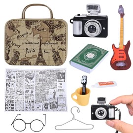 LETTERASHQP Miniature Vintage Decoration, Miniature Accessories, Miniature Dollhouse Accessories, Miniature Decoration with Toothbrushes Toothpaste Model Books Glasses Hangers Camera DIY Decor Gift