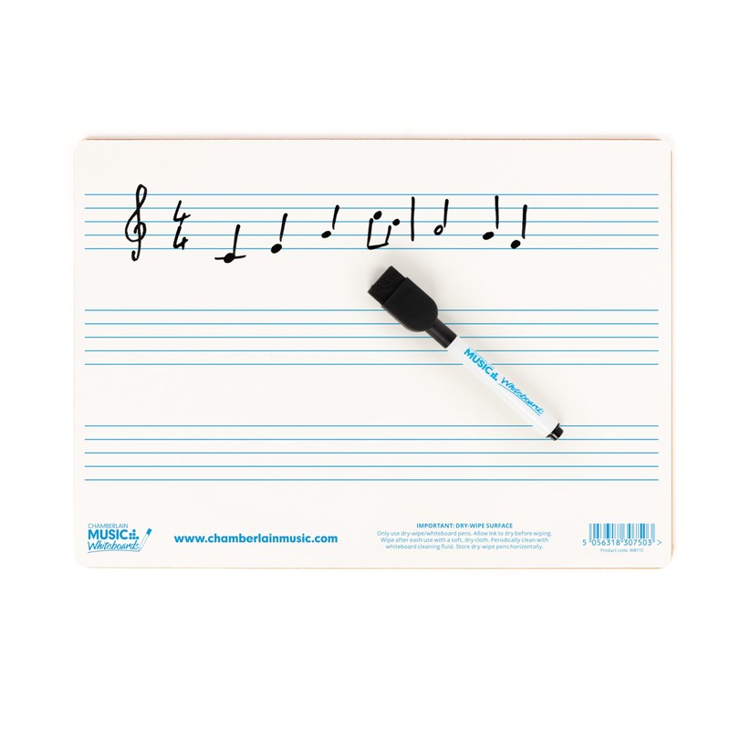 A4 Mini Dry-Wipe Music whiteboard with 3 pre-Printed Staves