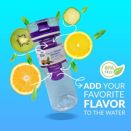 2 Pieces Flavor Infuser Water Bottle, Infusion Flip Top Bottle 28 OZ/ 828 ML - Leakproof Plastic Fruit Infusion Water Bottle for Gym, Bike, Camping, and Travel (Purple and Pink)