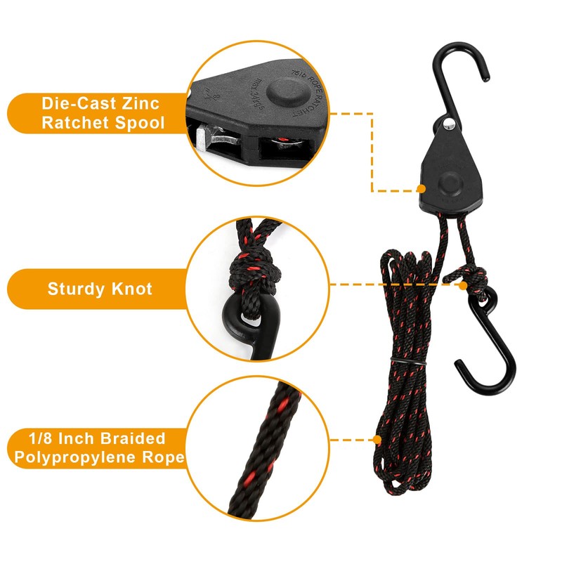 CYEAH 8 PCS Rope tie Downs 1/8 Inch 6ft Kayak