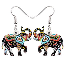 NEWEI Cute Drop Acrylic Jungle Elephant Earrings Hanging for Women Girls Fashion Animal Jewellery Gift, Zinc, No Gemstone