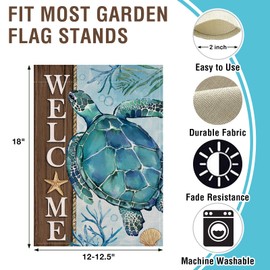 Artofy Welcome Beach Sea Turtle Small Decorative Garden Flag, Coastal Spring Summer Farmhouse Yard Lawn Outside Decor, Ocean Starfish Coral Shell Burlap Outdoor Home Decoration Double Sided 12 x 18