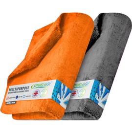 Towelogy X04 Large Car Drying Towel Microfibre Edgeless 550gsm Super Absorbent 60x40cm (24x16in) Lint Free Detailing Cloth (2, Grey/Orange)