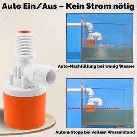 Float Valve for Water Tanks, 1/2 Inch Top Connection Automatic Water Level Control Valve without Electricity, Adjustable Float Valve for Pool, Fish Pond, Livestock Drinker