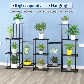 Twhep Tall Multi Tier Plant Stand, 13 Tiers Multifunctional Plant Stands for Indoor Plants, Decorative Black Steel Plant Shelf for outdoor Patio Garden Balcony and Yard