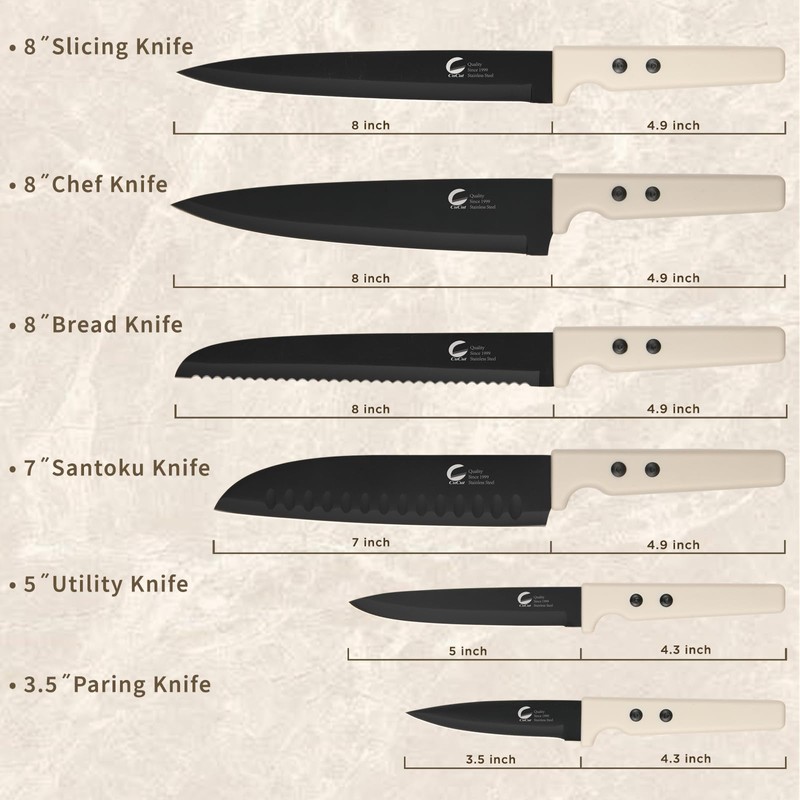 CuCut 12-Piece Kitchen Knife Set, Nonstick Coating Chef Knives Set