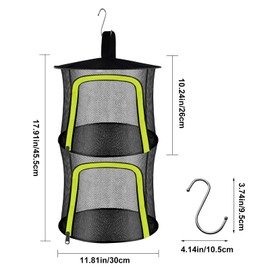 Doacpcr 2 Layer Herb Drying Rack, Hanging Mesh Drying Net, Foldable Plant Drying Rack with U-Shaped Zipper, Hooks, for Drying Herbs Plants, Fruits, Seafood, Clothing(2 Layers-11.81'')