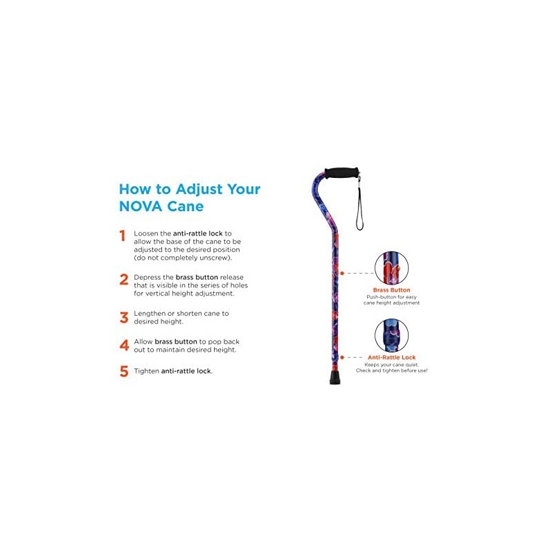 NOVA Designer Walking Cane with Offset Handle, Lightweight Adjustable Cane