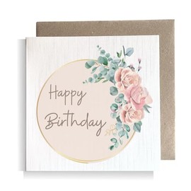 Second Ave Birthday Pink Rose Flower Square Card Female Girl Women Birthday Greeting Card