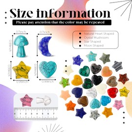 Nuenen 60 Pieces 25 * 25 * 6 mm Crystal Mushroom Sculpture Heart Shaped Moon Star Crystals Stones Bulks Worry Stones Assorted Hand Making Palm Thumb Gemstones for Witchcraft Meditation Reiki