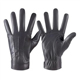 QUKOPSE Winter Leather Gloves for Men,Touchscreen Snow Driving Gloves with Cashmere Lining for Motorcycle Driving Riding