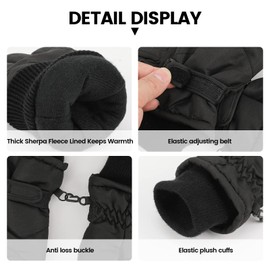 QKURT Children's Boys Ski Gloves, Waterproof Winter Gloves, Warm Fleece Gloves, Snowproof Snowboard Gloves, Insulated Thermal Gloves, Gloves for Cold Weather