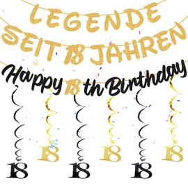Garland Birthday 50th Girl Boy - 42 Pieces Birthday Decoration Banner, Black Gold Decorations Spirals Hanging Decoration Happy Birthday Hanging for Kids Party (Black Gold 50)