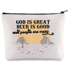 BWWKTOP Country Song Cosmetic Makeup Bag Country Music Fans Gift God is Great Beer is Good and People are Crazy Zipper Pouch Bag Country Festival Merchandise (God is Great)