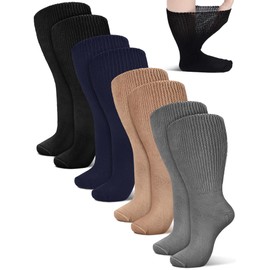 Bunnycool 4 Pairs Extra Wide Socks Swollen 30" Lymphedema Socks Bariatric Socks Non Binding Socks(10-13,Dark Blue,Gray,Black,Beige)