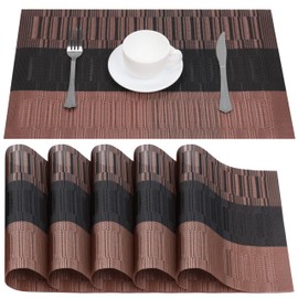Belle Vous 30 x 45 cm Pack of 6 Copper & Black Placemats - Non-Slip PVC Place Mats Washable - Durable Placemats - Easy to Clean - Heat Resistant and Waterproof