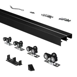 Heavy Duty Bypass Sliding Closet Door Track Hardware 48", 4 FT Aluminium Pocket Door Track Rail Set, Smoothly and Quietly, for 2 Door System,Black