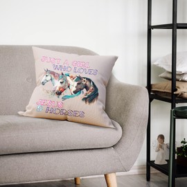 Mancheng-zi Horse Pillow,Horse Pillow Covers 18x18, Horse Pillow for Girls,Horse Decor Linen Cushion Cover for Bedroom Girls Room,Horse Room Decor,Horse Decor for Girls Room(Beige)