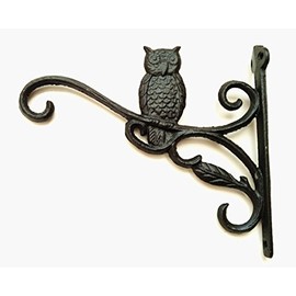 Spring life Cast Iron Ornate Owl Hanging Flower Basket Bracket Hook in 3 colours (Black)