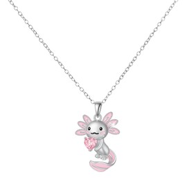 Mikovivi Cute Axolotl Necklace for Women, Alloy Salamander Pink Crystal Pendant Necklace Trendy Animal Jewelry Accessories for Birthday Christmas Graduation Gift
