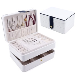 Beowanzk Jewellery Storage for Girls and Women, Jewellery Box Travel, Jewellery Organisers, Jewellery Box, Storage Earrings, Bangles, Stud Earrings, 3-Layer (White)