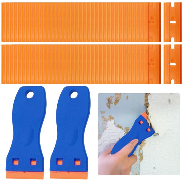 2PCS Plastic Scraper with 98pcs PlasticRazor Blades, Multipurpose Plastic Non-Scratch