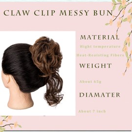 Claw Clip Messy Bun Hair Piece Tousled Updo Hair Buns Extension Elastic Hair Band Hair Pieces Curly Hair Bun Scrunchie For Women (light)