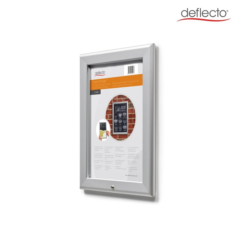 Deflecto A4 Snap Frame - Lockable Silver Aluminium Clip Frame