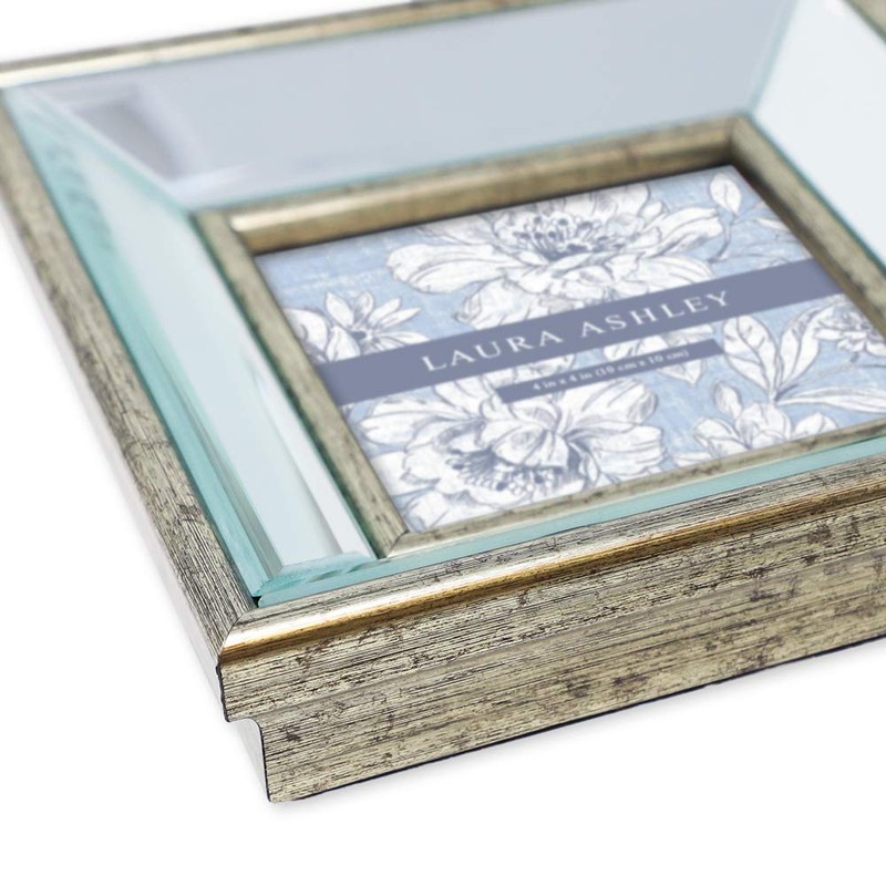 Laura Ashley 4x4 Silver Beveled Mirror Picture Frame, Classic Mirrored