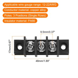 uxcell 5 Pcs 3 Positions Terminal Block 300V 20A 9.5mm Pitch Single Rows 3 Circuits DIN Row Screw Terminals Strip