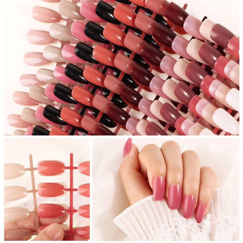 336 Pieces Nails for Sticking Short 14 Colours Pink Purple