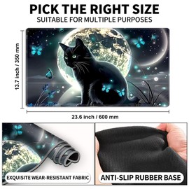 Tudguiloae for MTG Playmat, Moonlight Black Cat Magic Playmat, 24x14 inch Stylish for TCG Card Game Play Mat, Non-Slip Rubber Sole with Game Mat Storage Bag, Multipurpose Gaming Play Mat