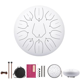 Rain Drum for Outside Garden, 10 Inches 11 Notes Chakra Drum for Rain, Steel Tongue Drum Rain Chime Waterproof for Meditation Yoga Musical Education Christmas New Year's Gift (white, 10 inch)