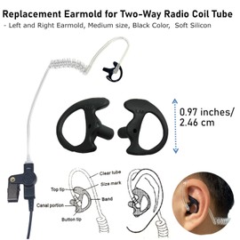 MaximalPower Two Way Radio Left & Right Medium Size Soft Silicon Open Ear Insert Earbud Earmould for Acoustic Coil Tube -Black Color