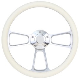 5-bolt Steering Wheel 14 Inch Aluminum with Cream Wrap and Horn