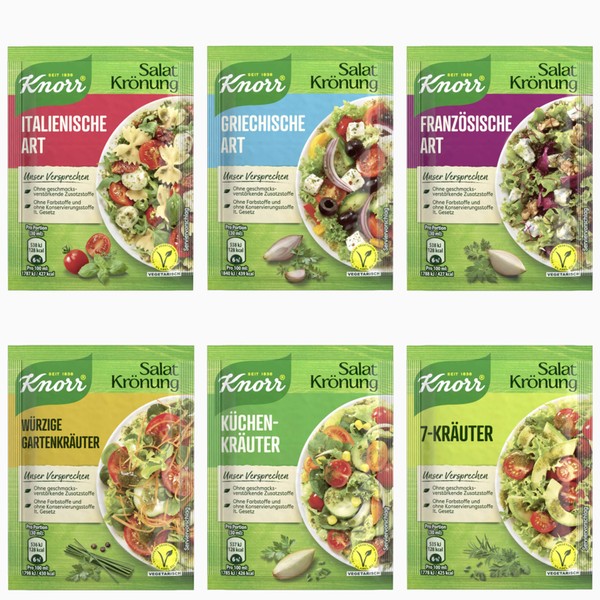 Knorr Salad Dressing Tasting Pack Salad Dressing 12 pcs/ sachets - by Helen's Own - with English Instruction Booklet - Knorr Salat Krönung