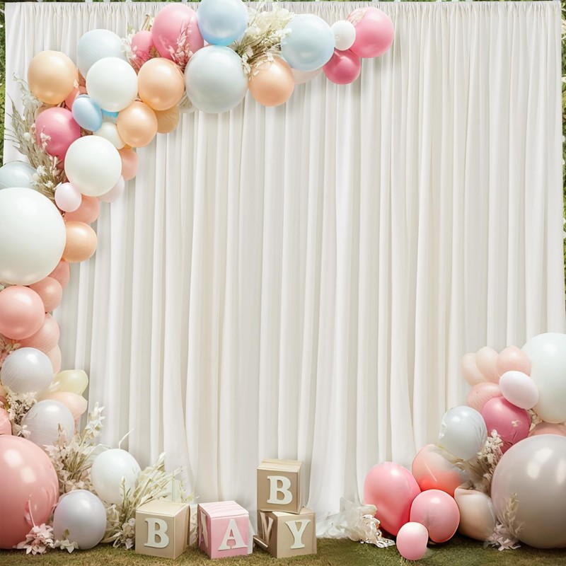 20ft x 10ft Ivory Backdrop Curtains for Parties Weddings, Wrinkle